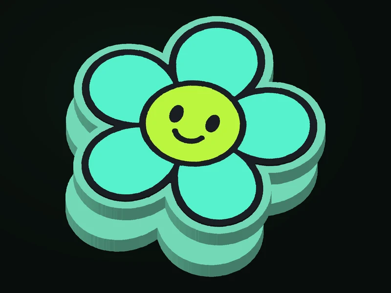 Two mint flower-shaped magnetic slider halves with raised colorful artwork.