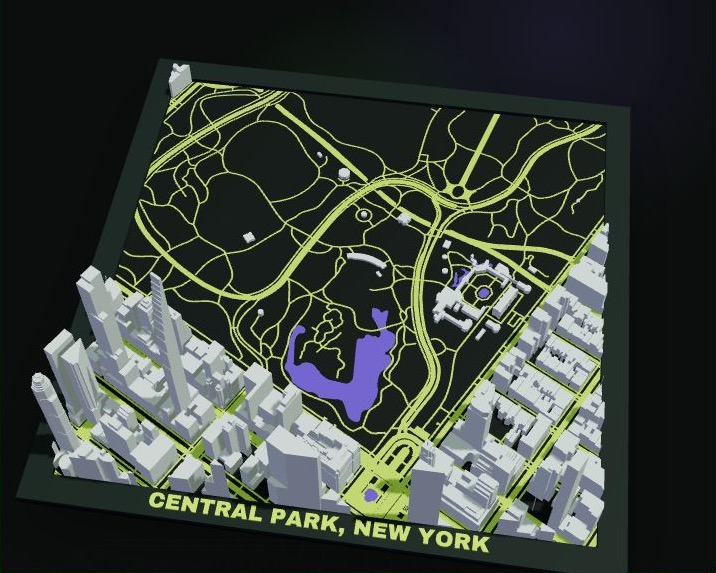Generated 3D relief map of Central Park and the Manhattan skyline